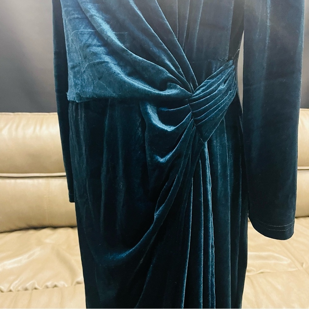 Obeeii Stretch Velvet Long Sleeve Teal Blue Maxi Dress Size XL - Picture 5 of 6